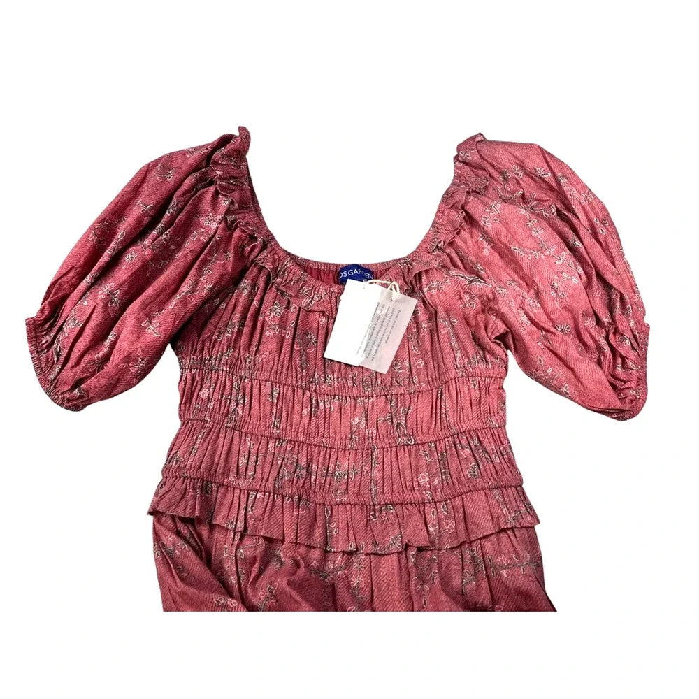$255 Ro's Garden Percy Baltistan Ruffle Tiered Peasant Dress | Sz M, Pink - Picture 6 of 15